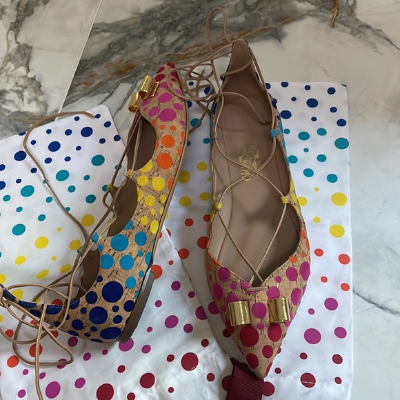 Salvatore Ferragamo Colorful Spotted Cork Lace-up Flats 🔴🟠🟡🟢🔵🟣 - Picture 4 of 17